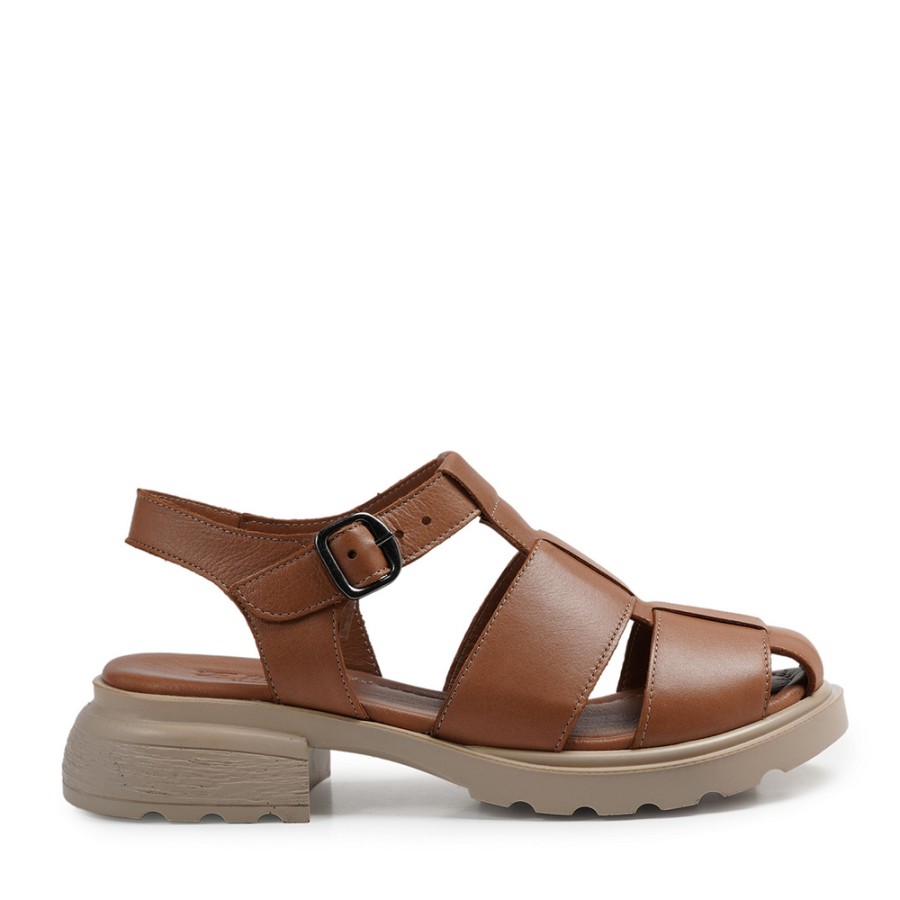 Zeytuk Taba Hakiki Deri Kadın Sandalet  