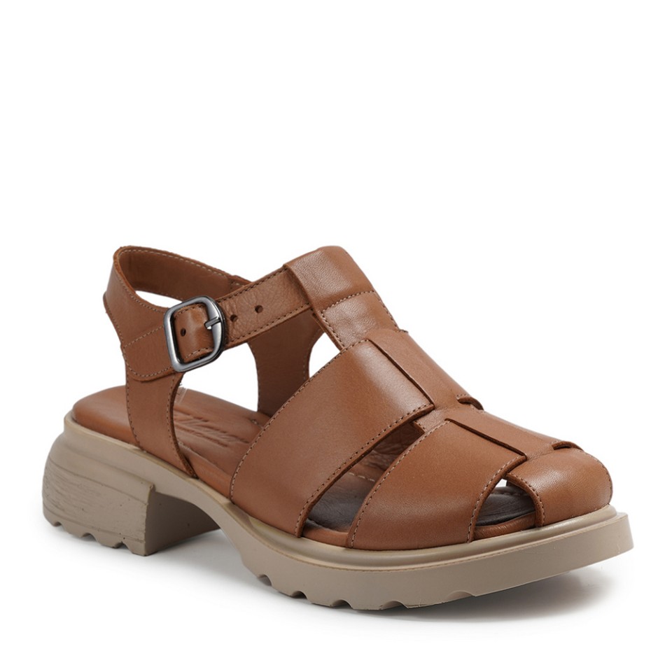 Zeytuk Taba Hakiki Deri Kadın Sandalet  