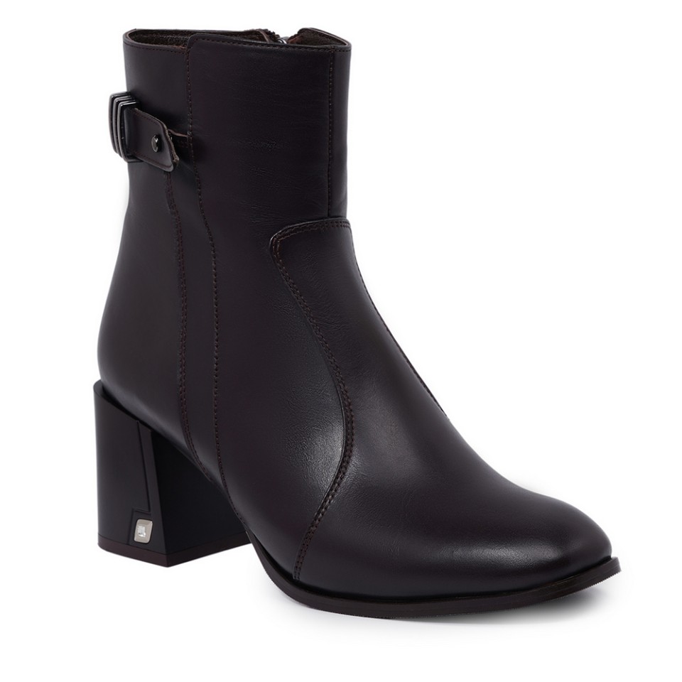 Zeytuk Topuklu Hakiki Deri Kahverengi Kadın Bot