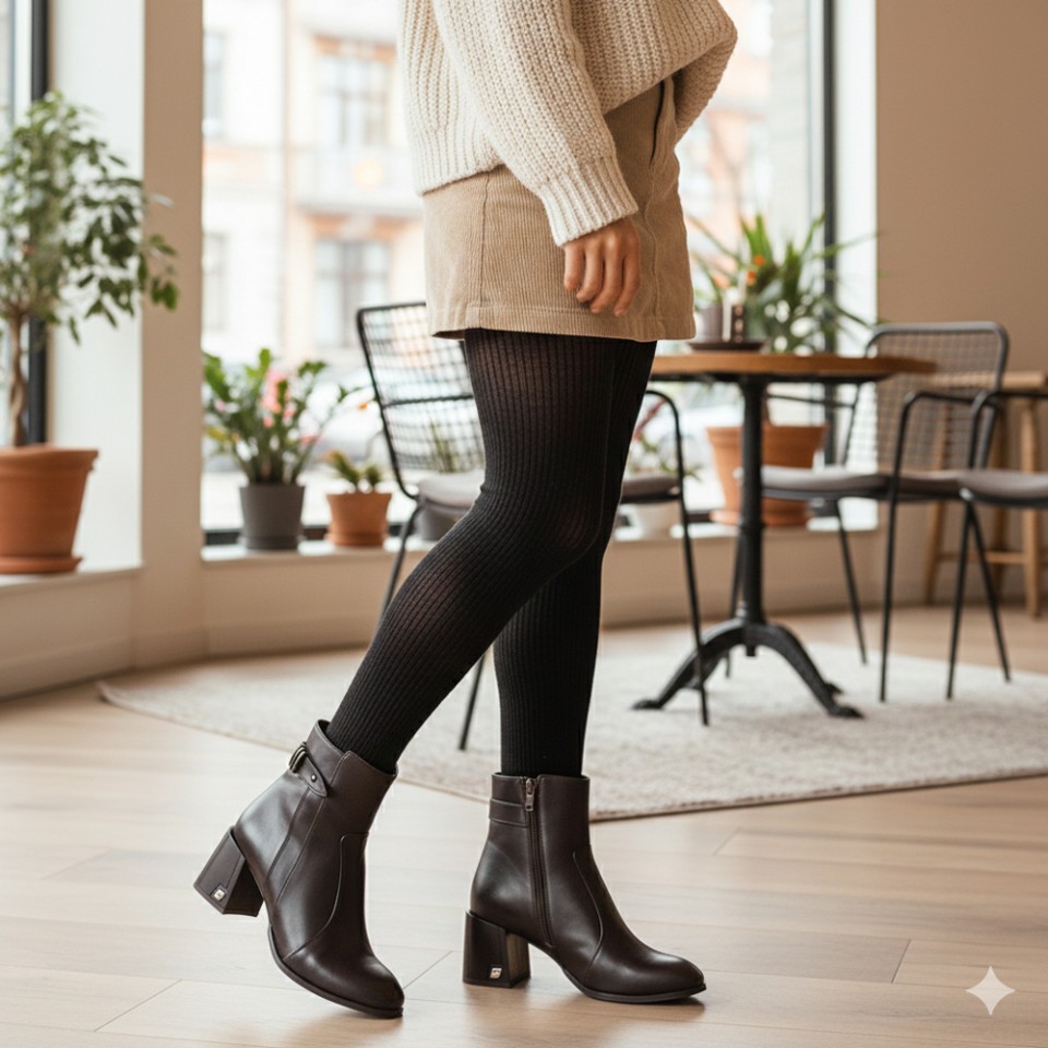 Zeytuk Topuklu Hakiki Deri Kahverengi Kadın Bot