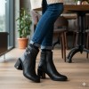Zeytuk Topuklu Hakiki Deri Siyah Kadın Bot