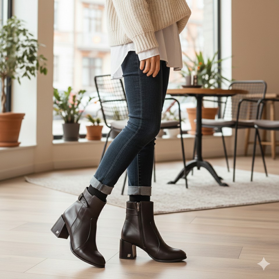 Zeytuk Topuklu Hakiki Deri Siyah Kadın Bot