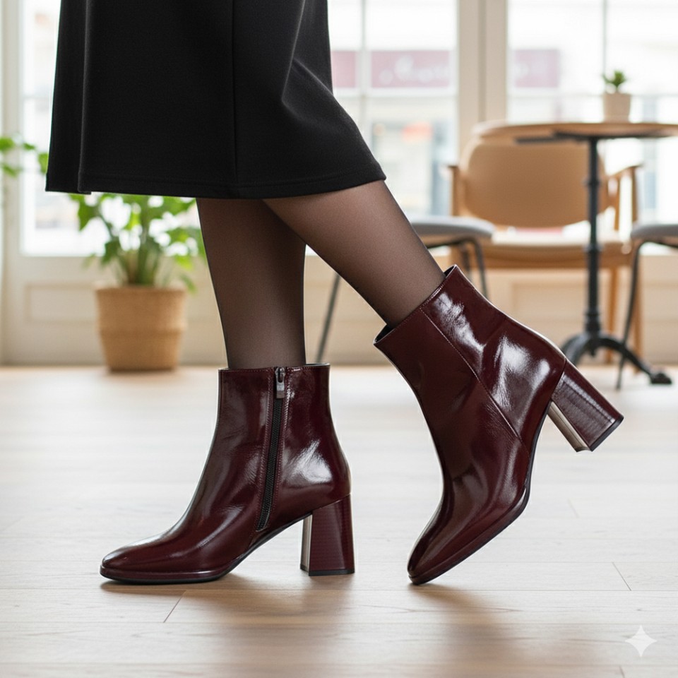 Zeytuk Topuklu Rugan Bordo Kadın Bot