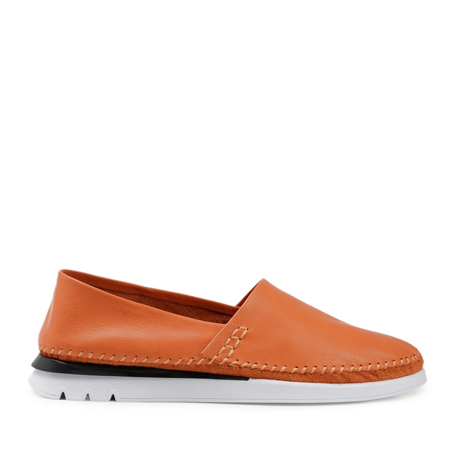 Zeytuk Turuncu Espadril Deri Kadın Ayakkabı 