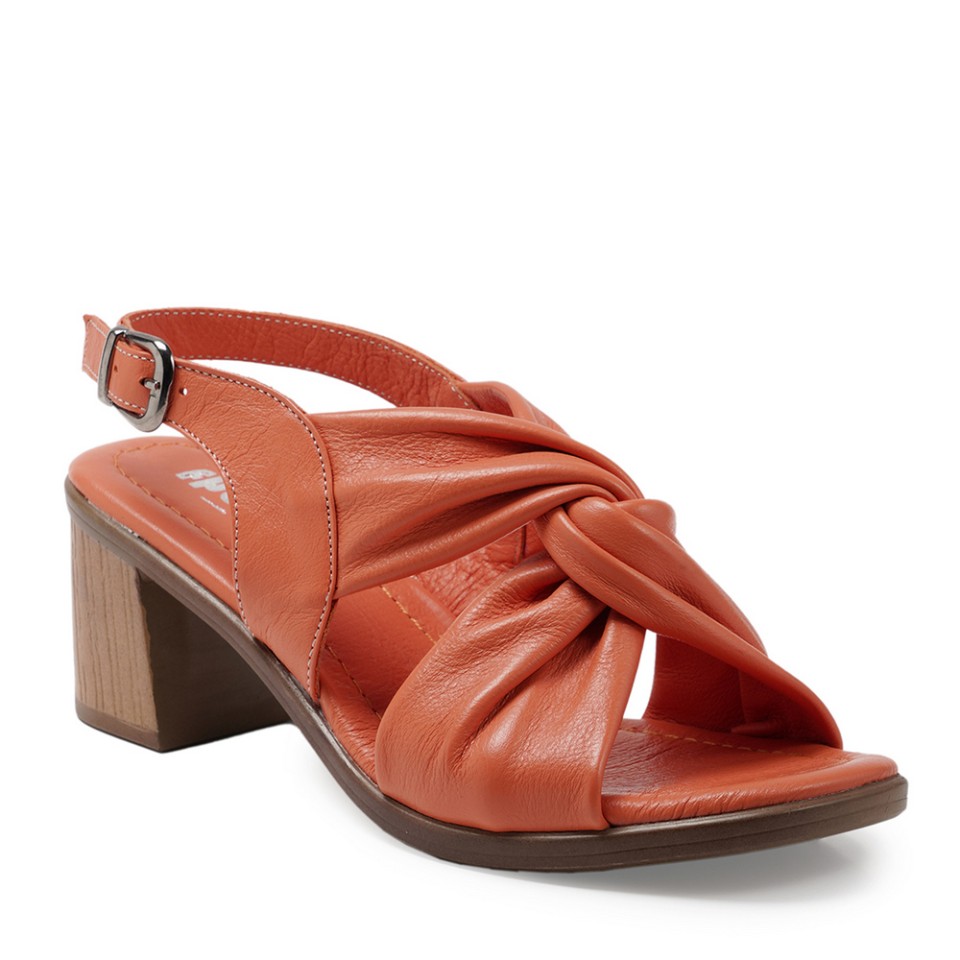 Zeytuk Turuncu Hakiki Deri Kadın Sandalet