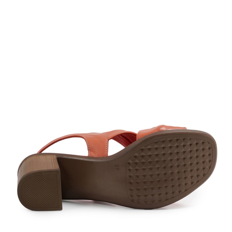 Zeytuk Turuncu Hakiki Deri Kadın Sandalet