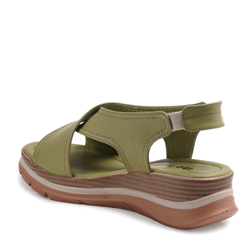 Zeytuk Yeşil Hakiki Deri Kadın Sandalet