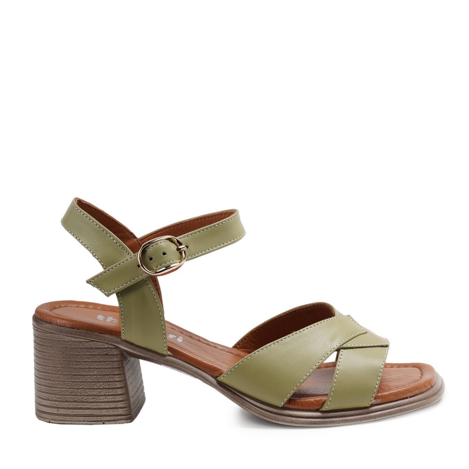 Zeytuk Yeşil Hakiki Deri Kadın Sandalet