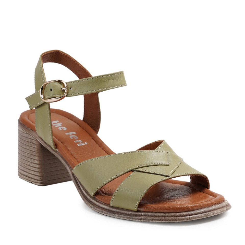 Zeytuk Yeşil Hakiki Deri Kadın Sandalet