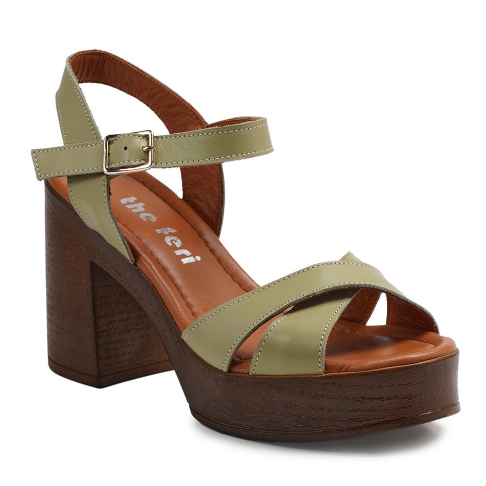 Zeytuk Yeşil Hakiki Deri Kadın Sandalet