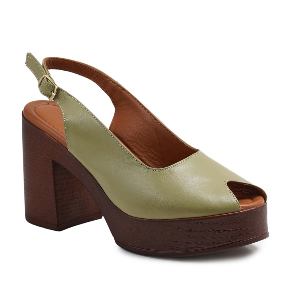 Zeytuk Yeşil Hakiki Deri Kadın Sandalet