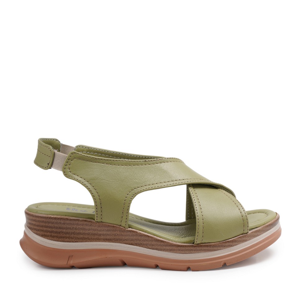 Zeytuk Yeşil Hakiki Deri Kadın Sandalet  