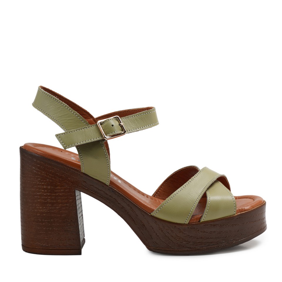 Zeytuk Yeşil Hakiki Deri Kadın Sandalet  