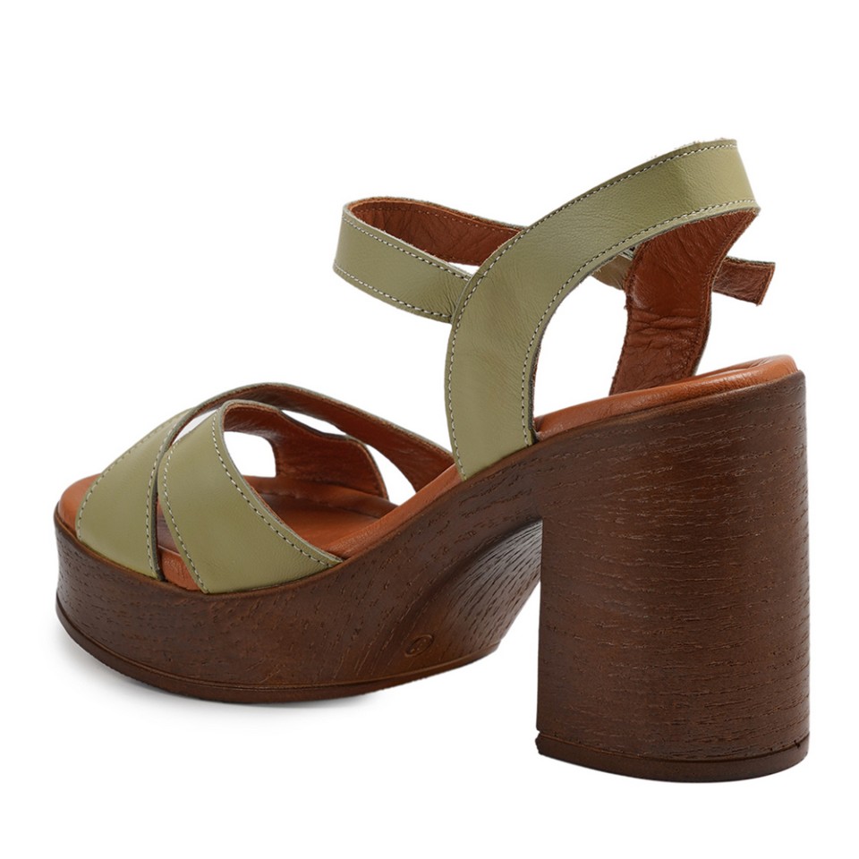Zeytuk Yeşil Hakiki Deri Kadın Sandalet  