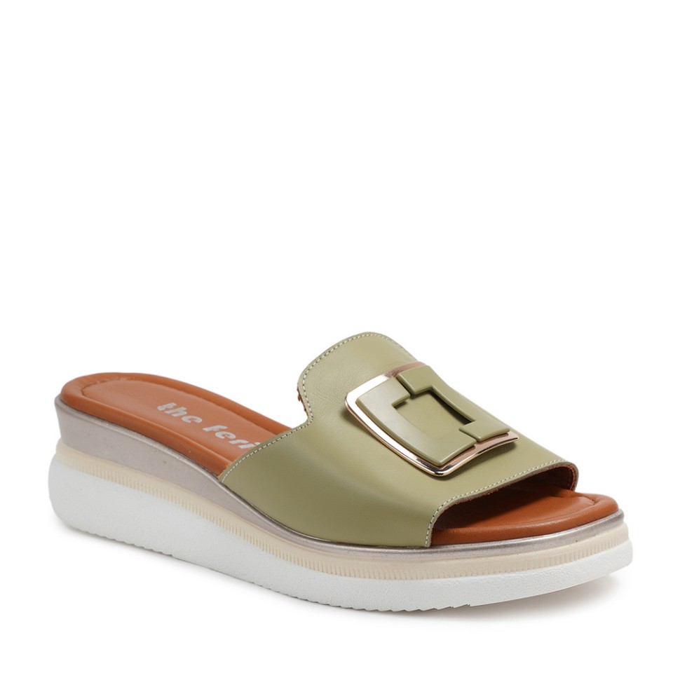 Zeytuk Yeşil Terlik Deri Kadın Terlik 