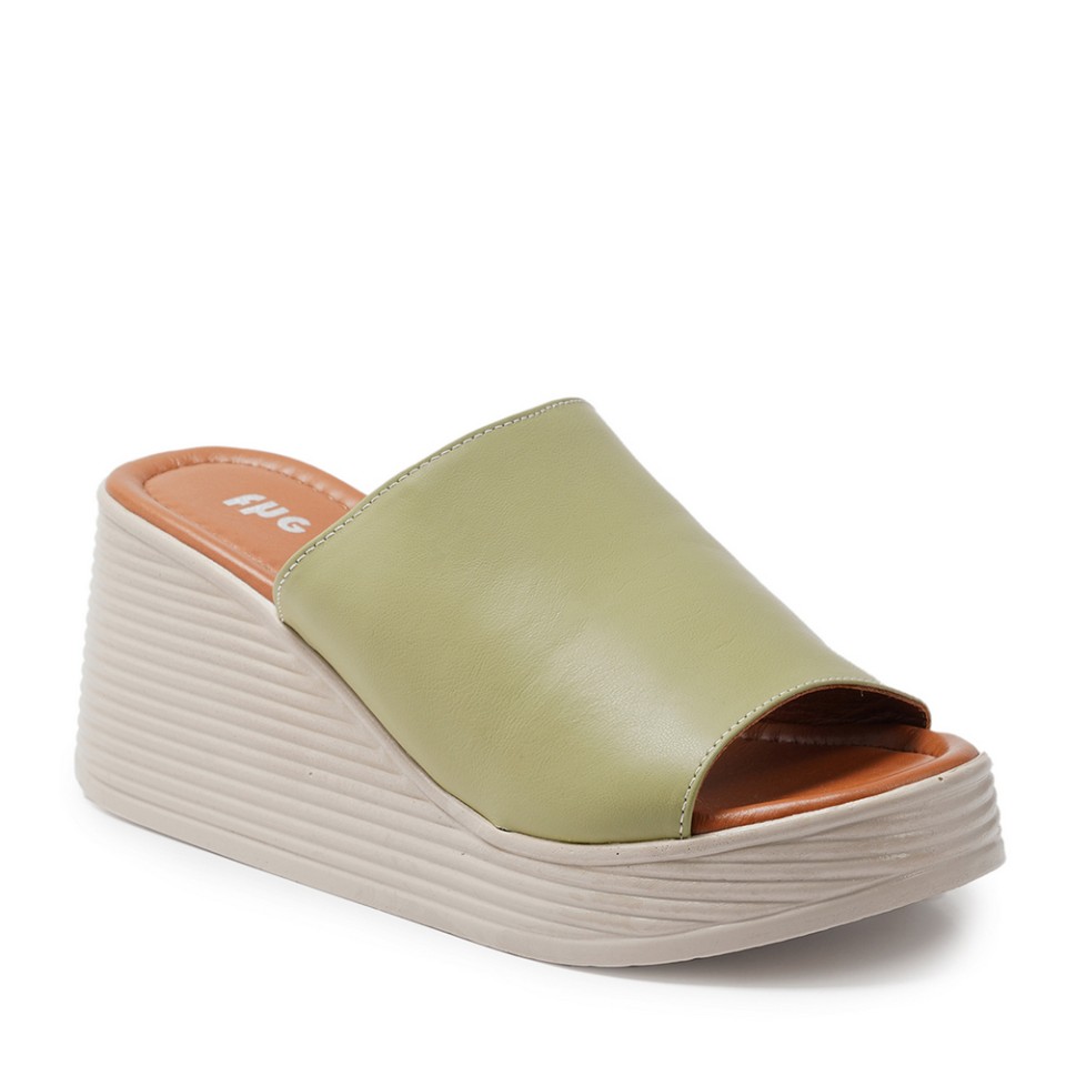 Zeytuk Yeşil Terlik Deri Kadın Terlik 