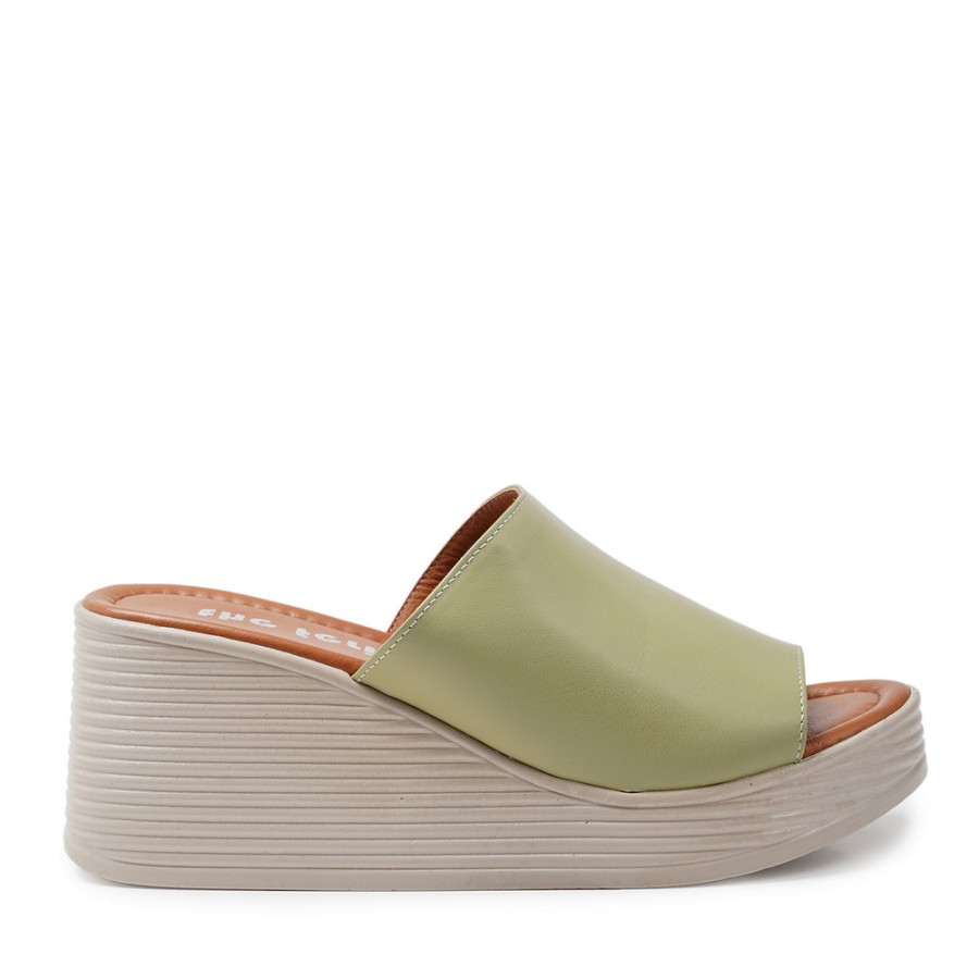 Zeytuk Yeşil Terlik Deri Kadın Terlik 